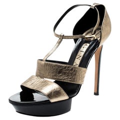 Gina Metallic Gold Leather T Strap Platform Sandals Size 39