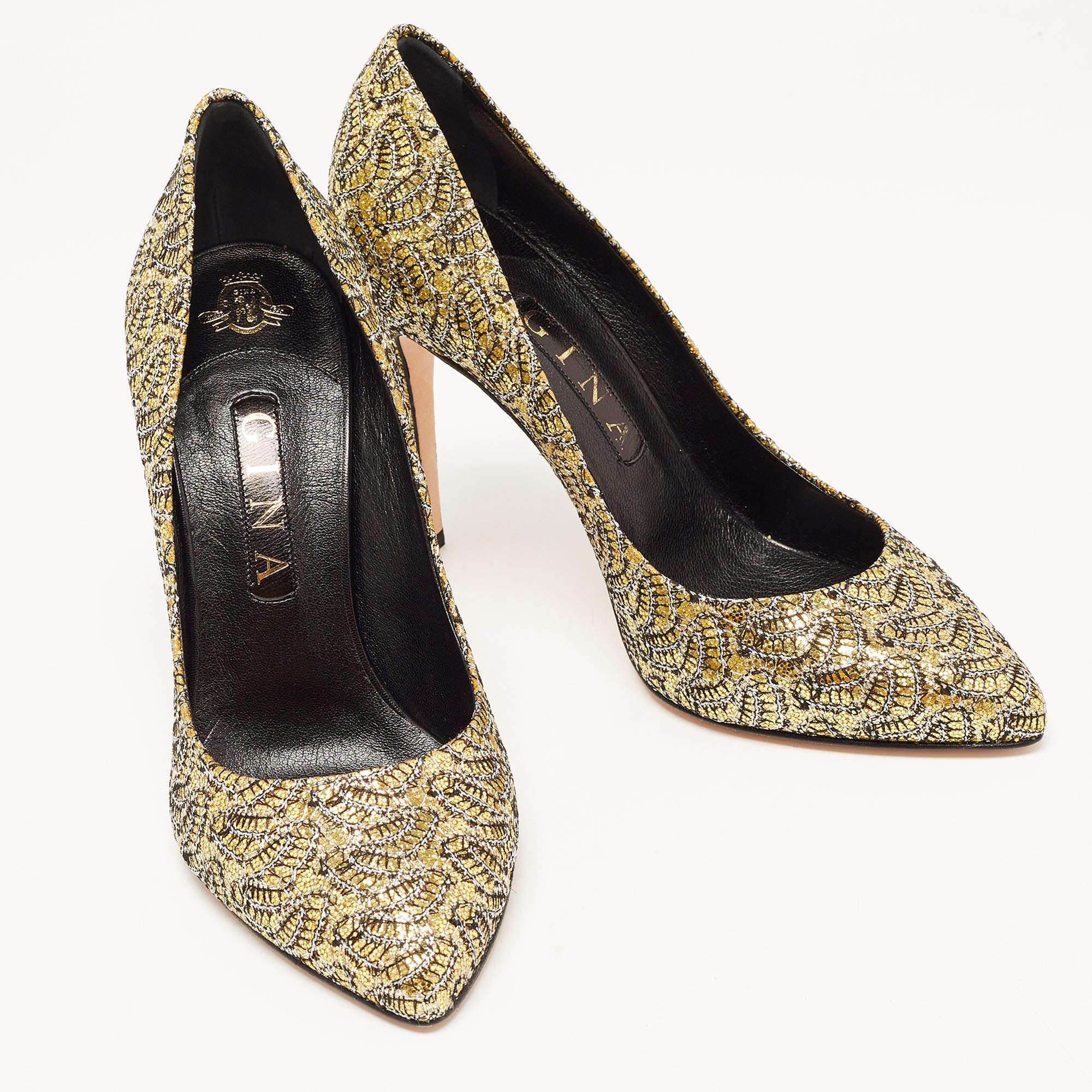 Women's Gina Metallic Gold/Silver Glitter Lace Pointed Toe Pumps Size 40