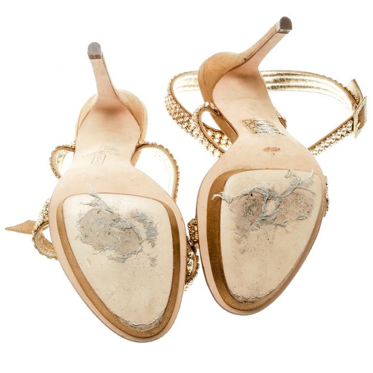 Gina Metallic Gold Suede Crystal Embellished Cross Ankle Strap Sandals