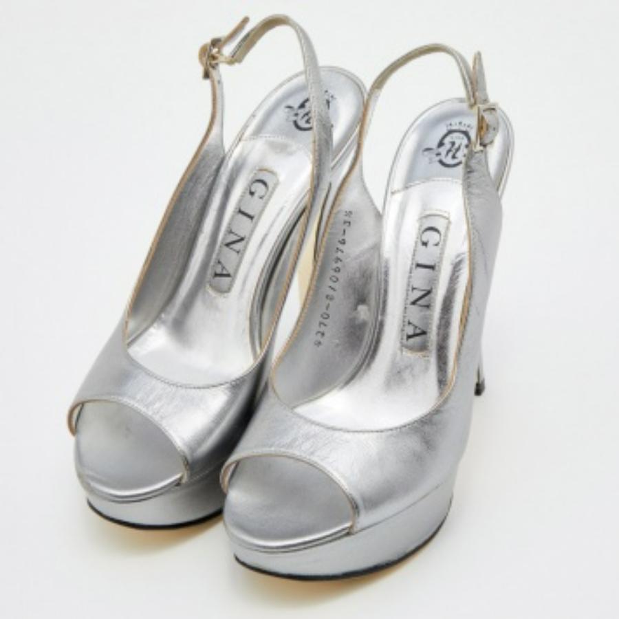 Gina Gris Metalizado Piel Punta Abierta Plataforma Slingback Bombas Talla 36.5 en Bueno estado para la venta en Dubai, Al Qouz 2