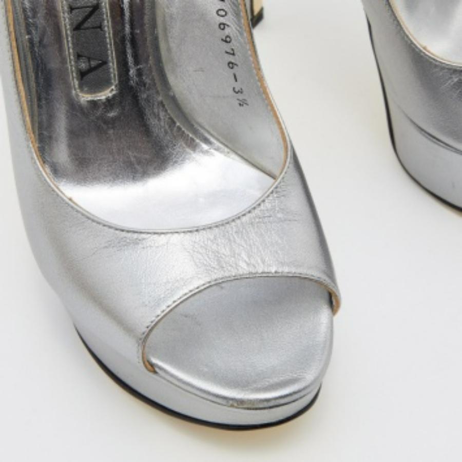 Gina Gris Metalizado Piel Punta Abierta Plataforma Slingback Bombas Talla 36.5 en venta 1