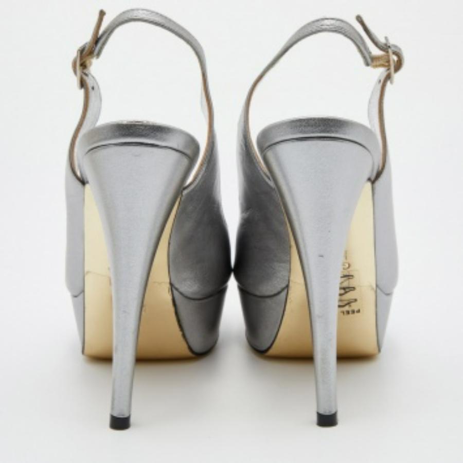 Gina Gris Metalizado Piel Punta Abierta Plataforma Slingback Bombas Talla 36.5 en venta 3
