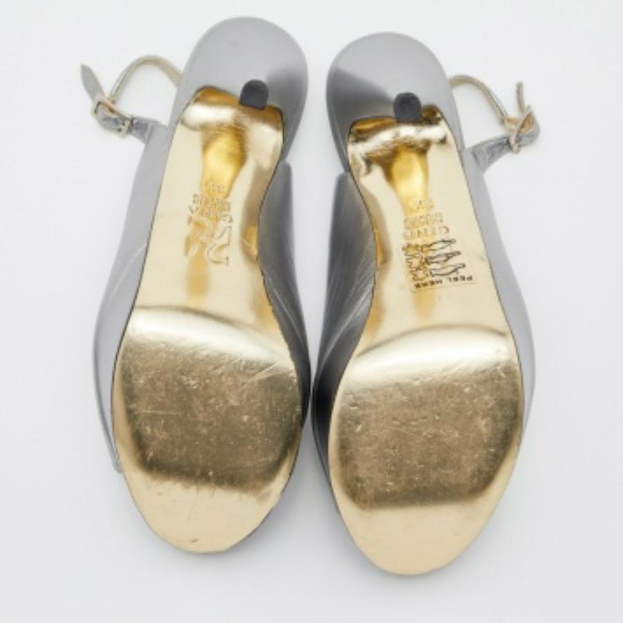 Gina Gris Metalizado Piel Punta Abierta Plataforma Slingback Bombas Talla 36.5 en venta 5