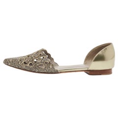 Gina Metallic Leather Crystal Embellished Laser Cut D
orsay Flats Size 39.5