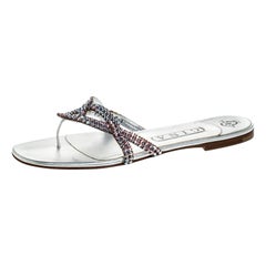 Gina Metallic Pink Crystal Embellished Leather Thong Flats Size 39