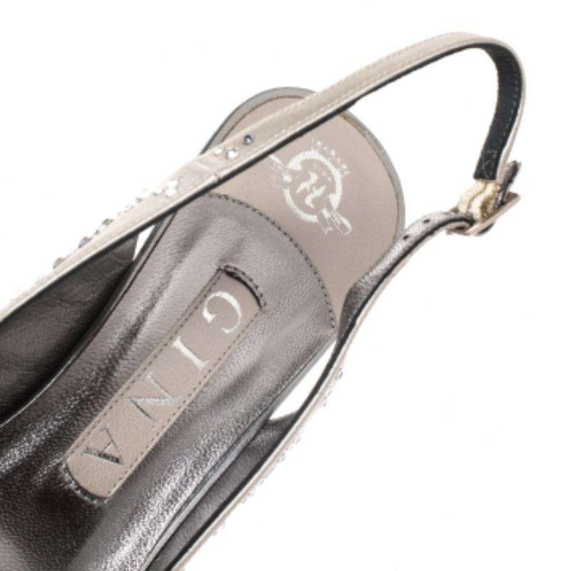 Donna Gina, raso metallizzato e pelle con cristalli, Sandali Slingback Taglia 37,5 in vendita