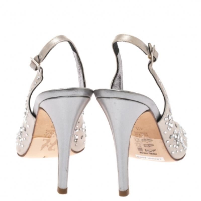 Gina, raso metallizzato e pelle con cristalli, Sandali Slingback Taglia 37,5 in vendita 1