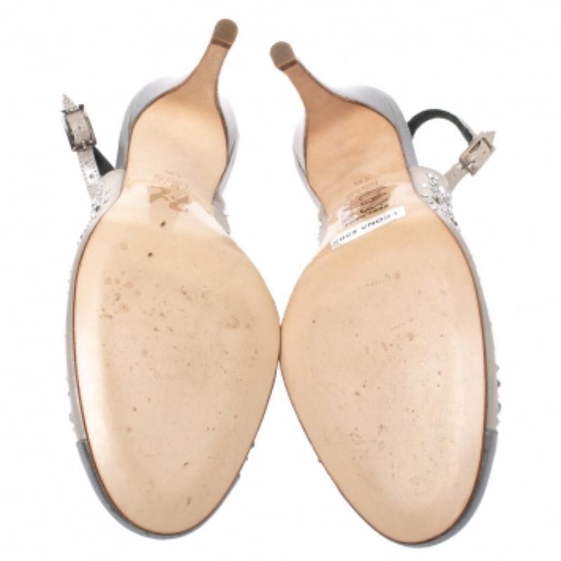 Gina, raso metallizzato e pelle con cristalli, Sandali Slingback Taglia 37,5 in vendita 2