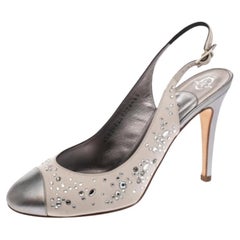 Gina Metallic Satin Leather Crystal Embellished Slingback Sandals Size 37.5