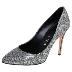 Gina Metallic Silver Lurex And Glitter Slip On Pumps Size 38.5
