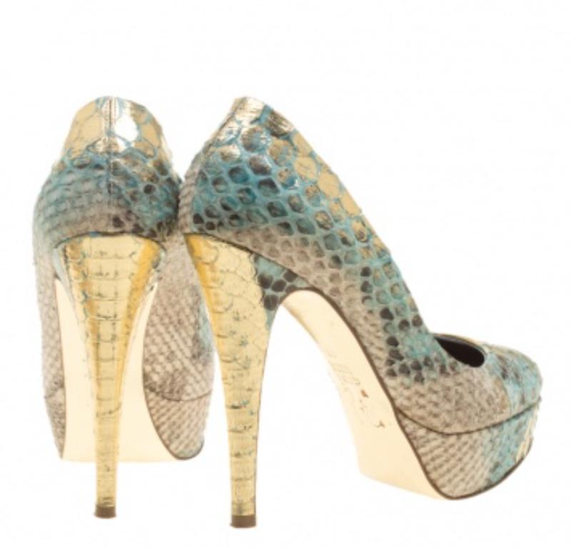 Gina Multicolor Metallic Python Leder Plateau Pumps Größe 37,5 im Angebot 2