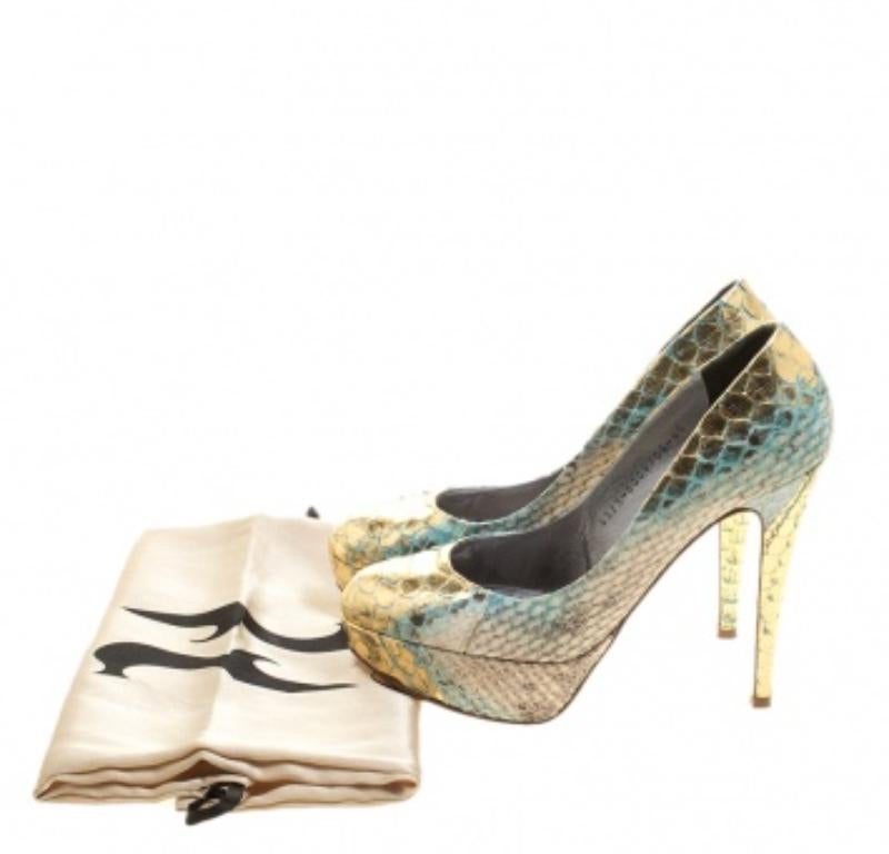 Gina Multicolor Metallic Python Leder Plateau Pumps Größe 37,5 im Angebot 4