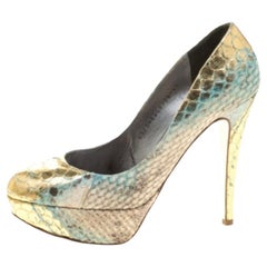 Gina, Pumps con plateau in pelle di pitone metallizzato multicolore, misura 37,5