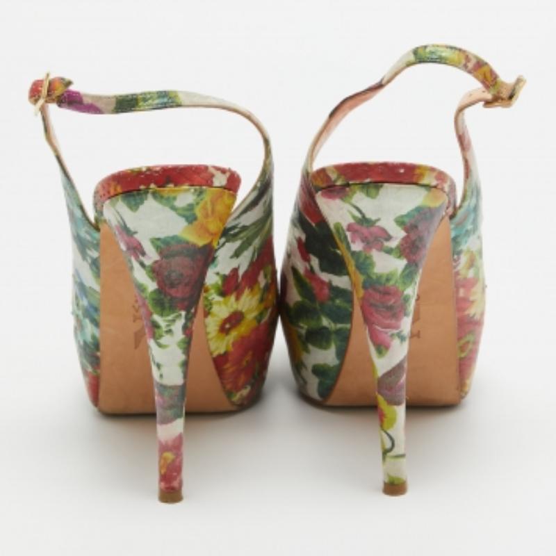 Gina Multicolor Python Embossed Leather Peep Toe Slingback Pumps Size 40.5 For Sale 1