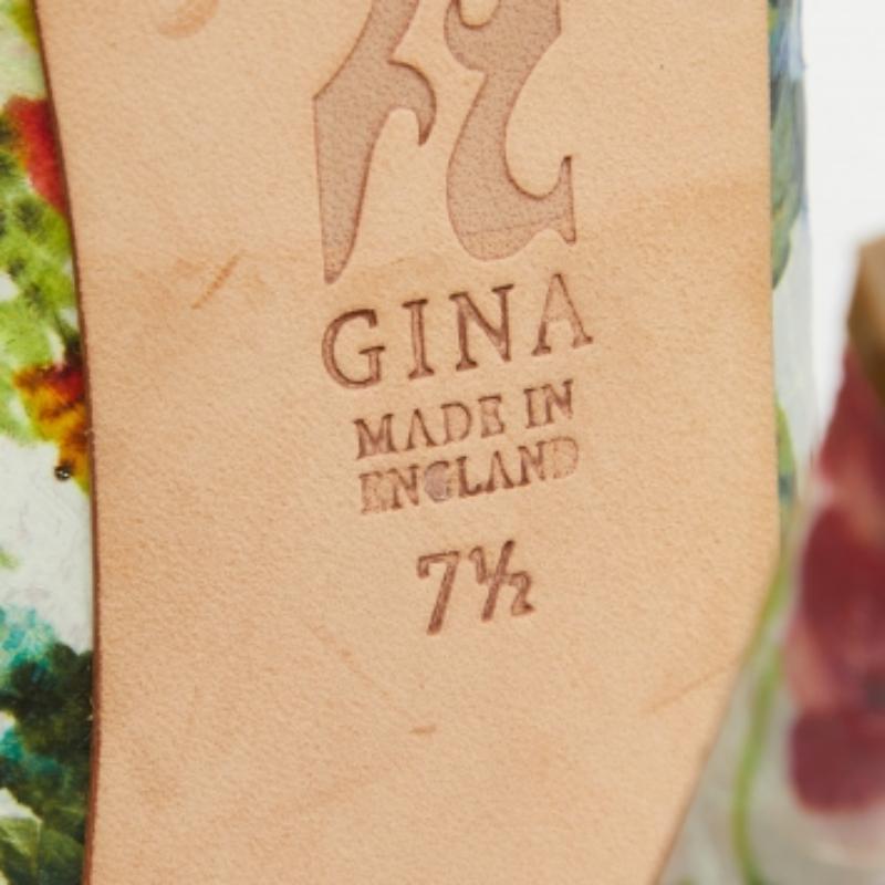 Gina Multicolor Python Embossed Leather Peep Toe Slingback Pumps Size 40.5 For Sale 3