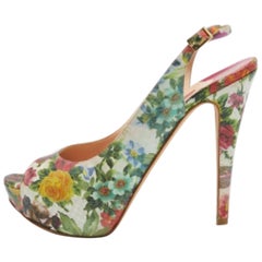 Gina Multicolor Python Embossed Leather Peep Toe Slingback Pumps Size 40.5
