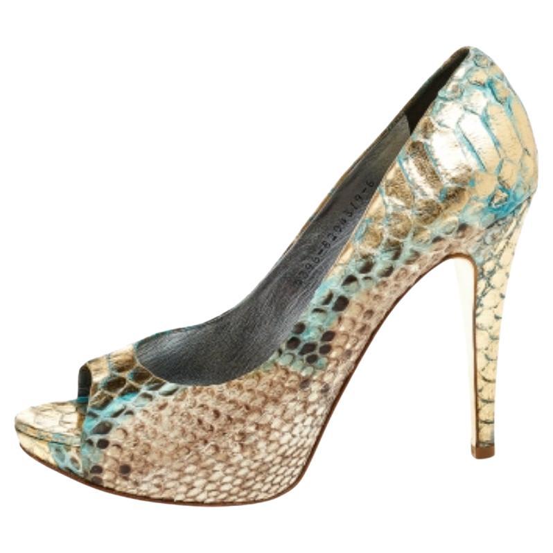 Gina, in pelle di pitone multicolore, con plateau Peep Toe, taglia 39