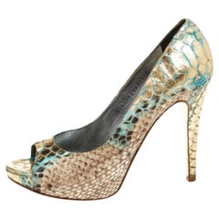 Gina Multicolor Python Leather Peep Toe Platform Pumps Size 39