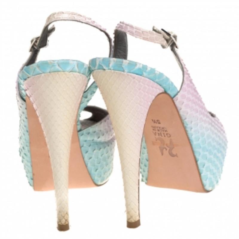 Gina Multicolor Python Leder Peep Toe Slingback Sandalen Größe 38.5 im Angebot 1