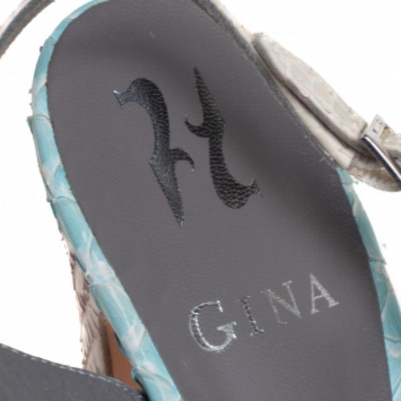 Gina Multicolor Python Leder Peep Toe Slingback Sandalen Größe 38.5 im Angebot 3