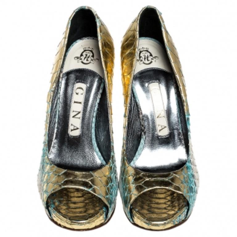 Gina escarpins à bout ouvert en python multicolore, taille 37 Bon état - En vente à Dubai, Al Qouz 2