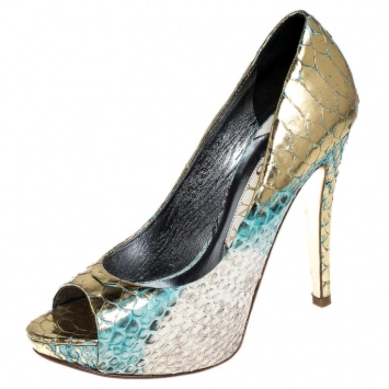 Gina escarpins à bout ouvert en python multicolore, taille 37 Pour femmes en vente