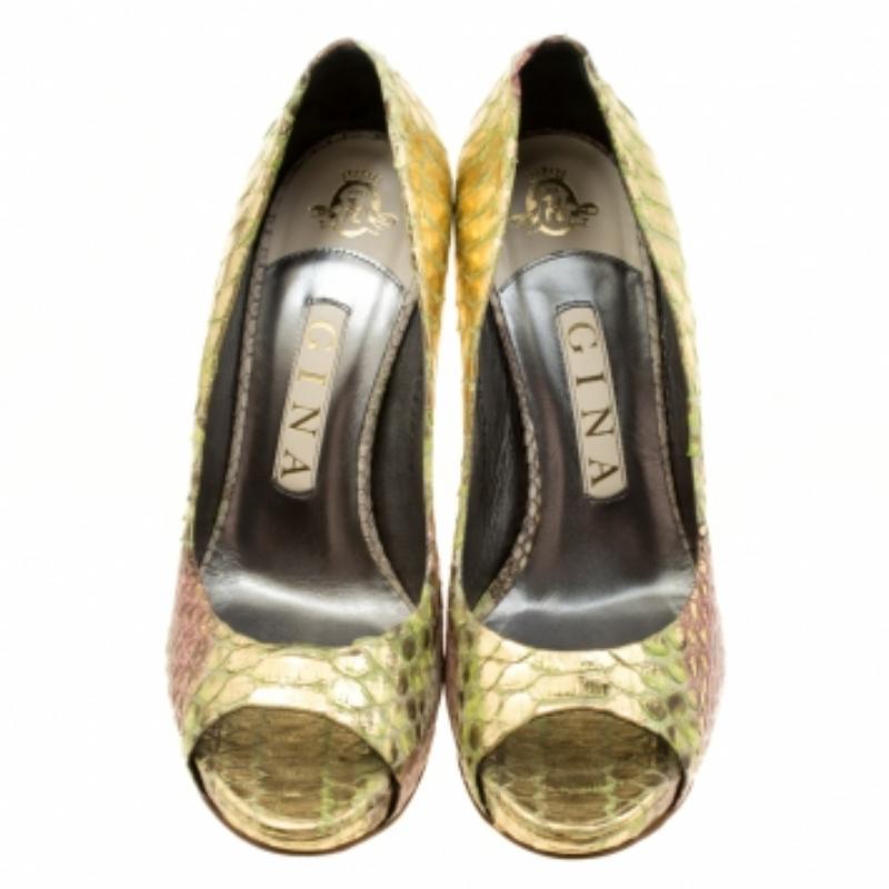 Gina escarpins à bout ouvert en python multicolore, taille 37 en vente 1