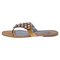 Gina Mustard Patent Leather Studded Thong Flat Sandals Size 41