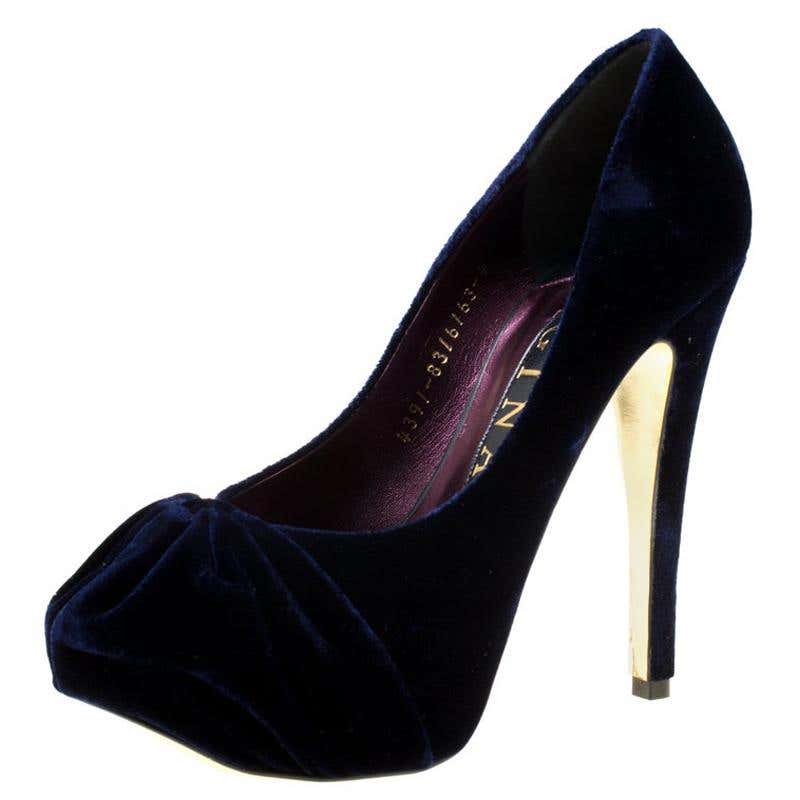 Navy Velvet Heels - For Sale on 1stDibs