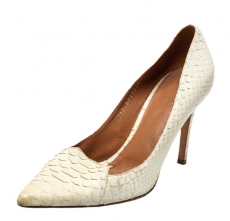 Women's Gina Off White Python Pointed Toe Pumps Size 37.5 For Sale