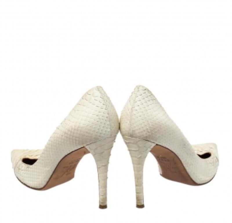 Gina Off White Python Pointed Toe Pumps Size 37.5 For Sale 2