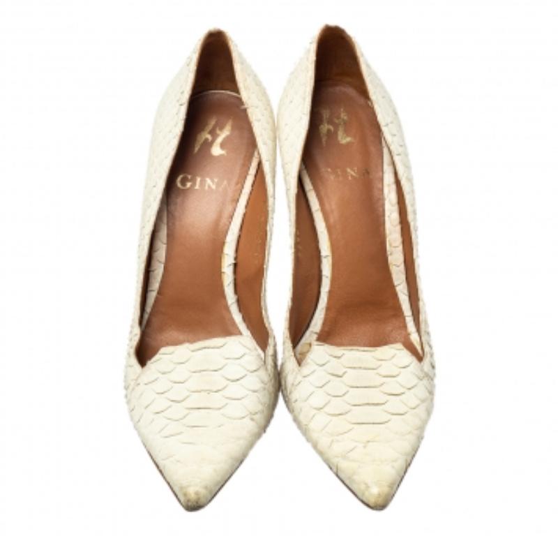 Gina Off White Python Pointed Toe Pumps Size 37.5 For Sale 3