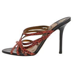 Gina Orange/Black Leather Strappy Slides Size 37