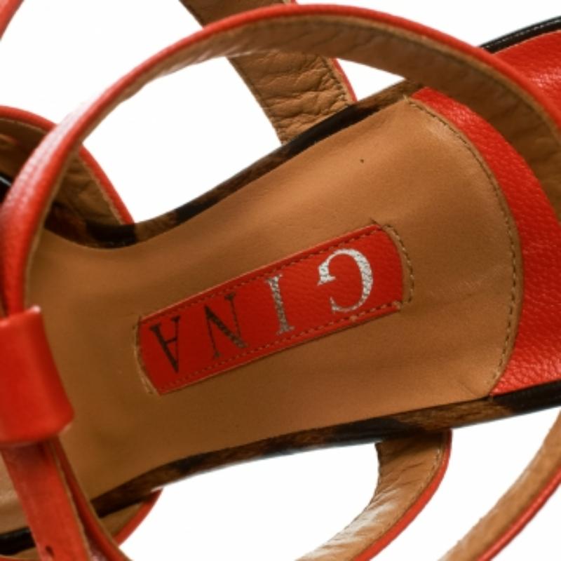 Gina - Sandales à plateforme en cuir orange avec bride à la cheville, taille 37,5 en vente 2