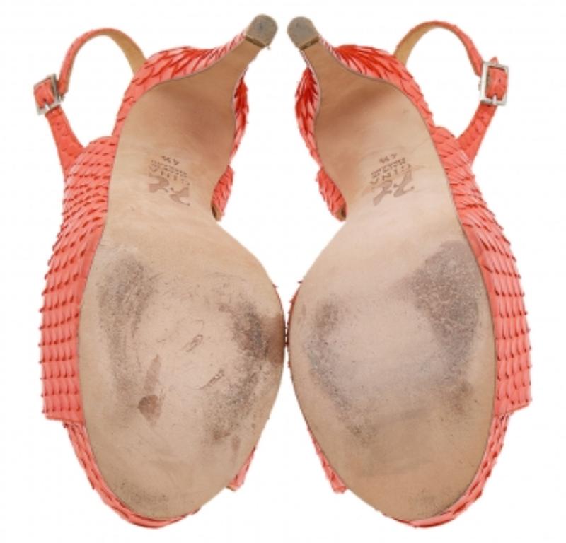 Gina - Sandali alla caviglia in pelle di pitone arancione misura 37,5 in vendita 2