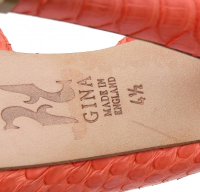 Gina - Sandali alla caviglia in pelle di pitone arancione misura 37,5 in vendita 3