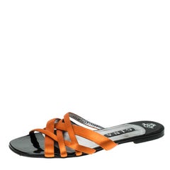 Gina Orange Satin Flat Slides Size 41