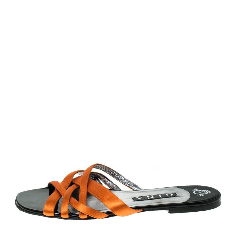 Gina Orange Satin Flat Slides Size 41 1