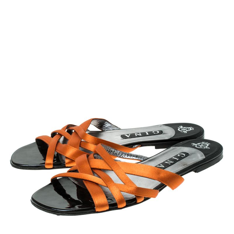 Gina Orange Satin Flat Slides Size 41 2