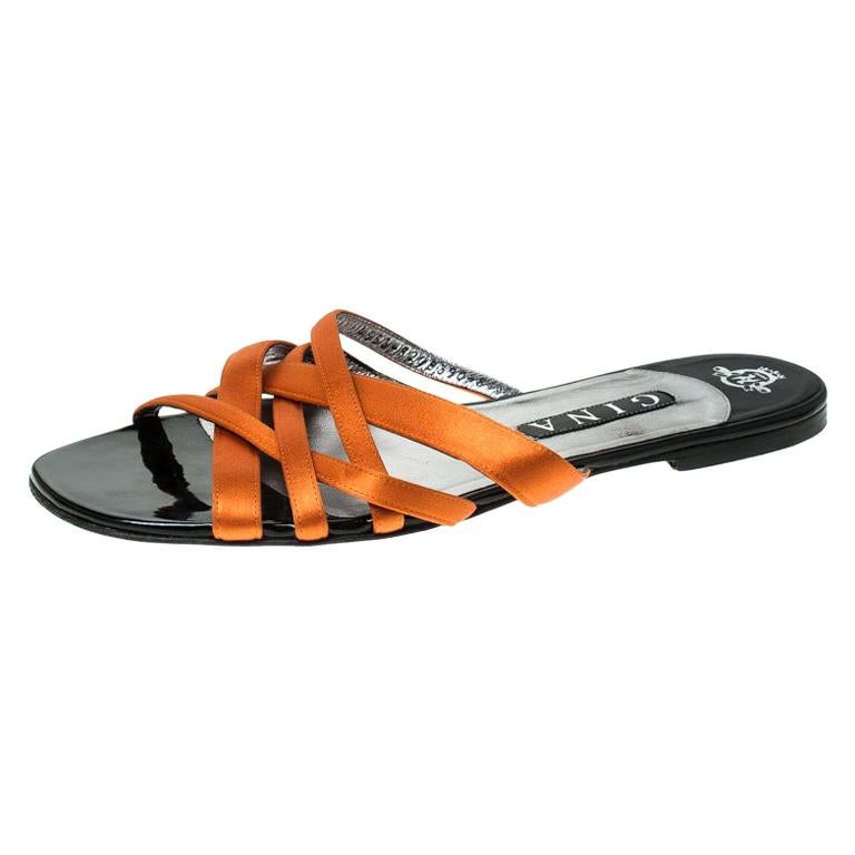 Gina Orange Satin Flat Slides Size 41