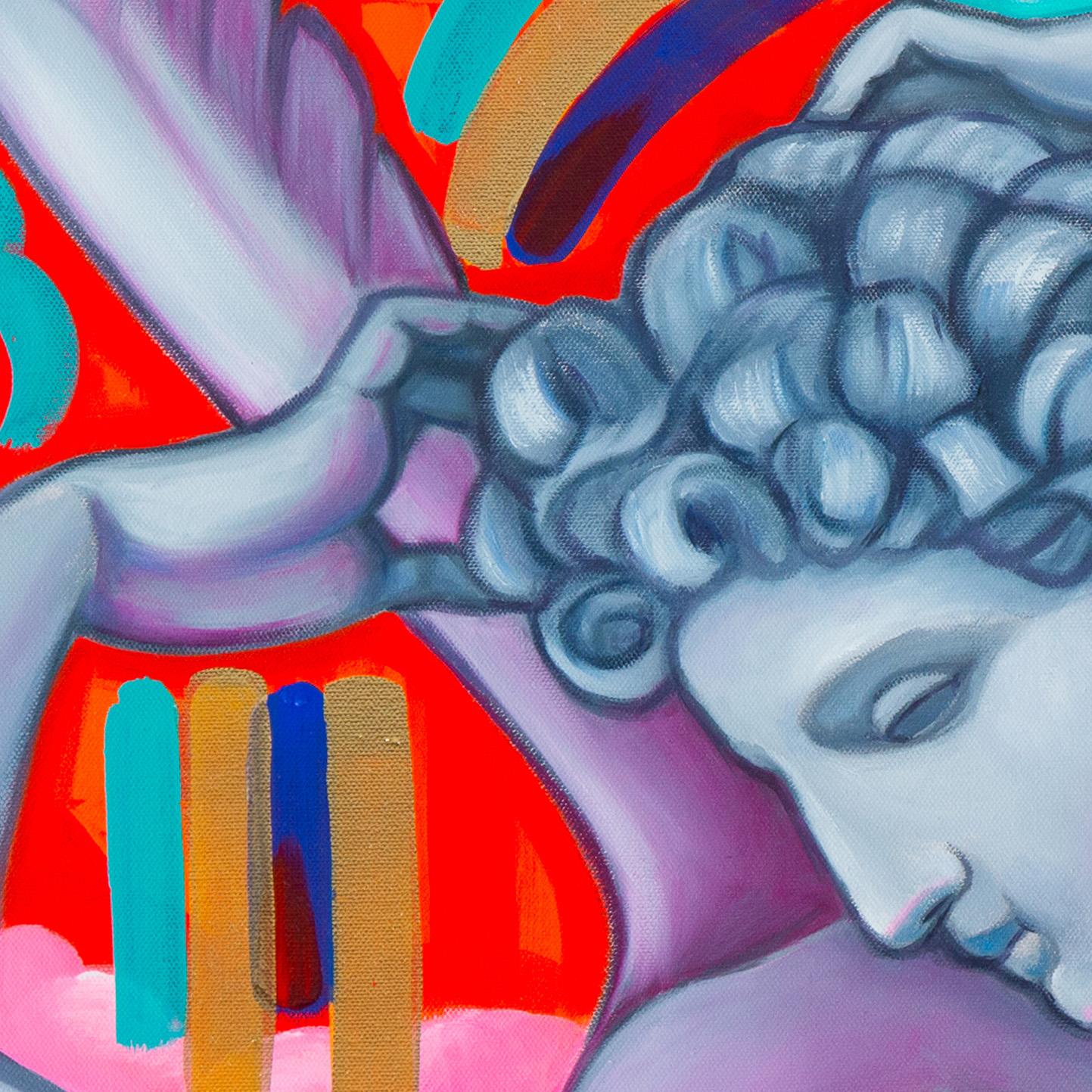 Figuratives neoklassizistisches Ölgemälde, „Praying For Time“ (Pop-Art), Painting, von Gina Palmerin