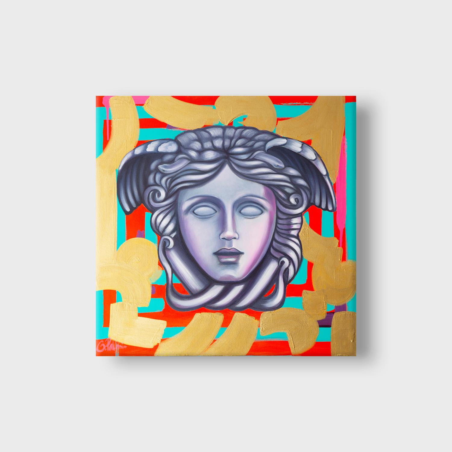 Retrato mitológico colorido de Medusa - Painting de Gina Palmerin