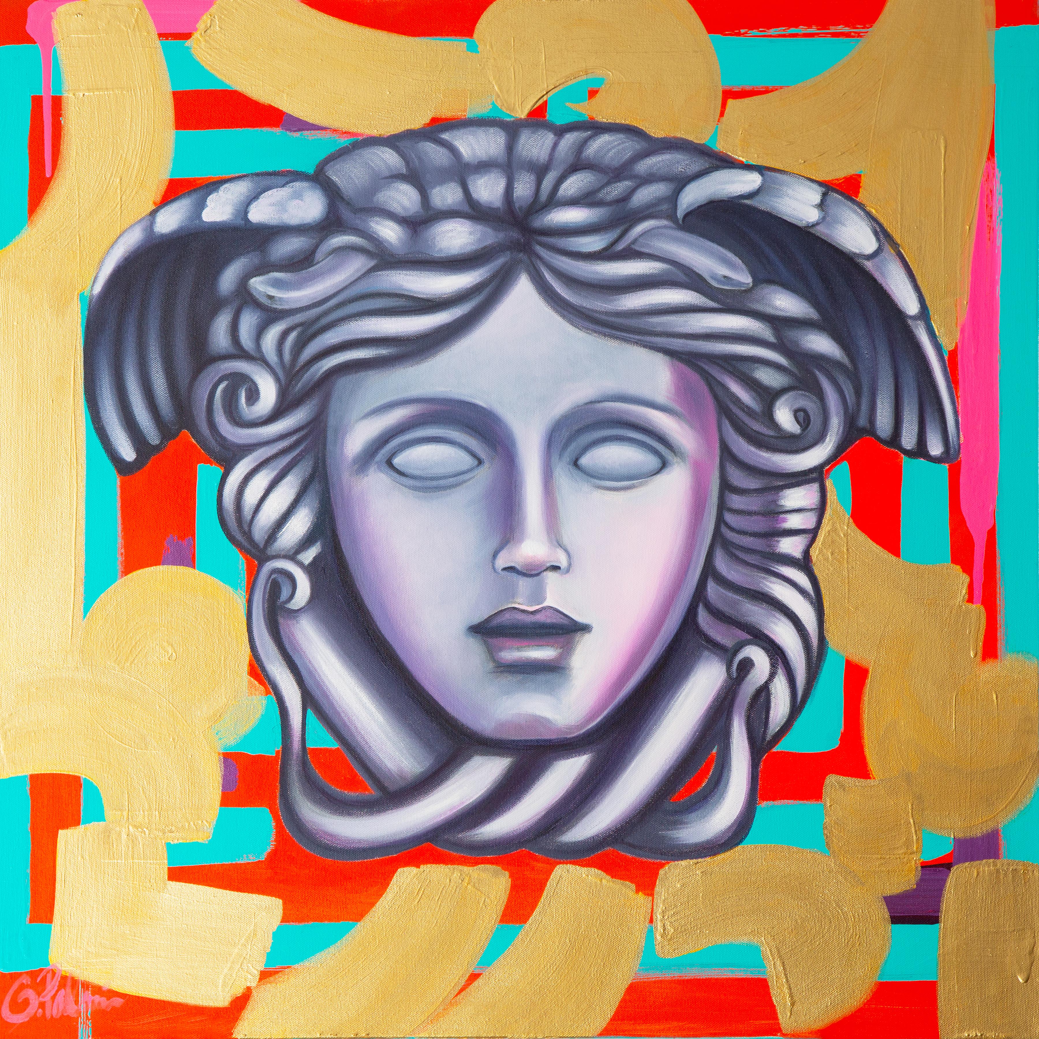 Portrait Painting de Gina Palmerin - Retrato mitológico colorido de Medusa