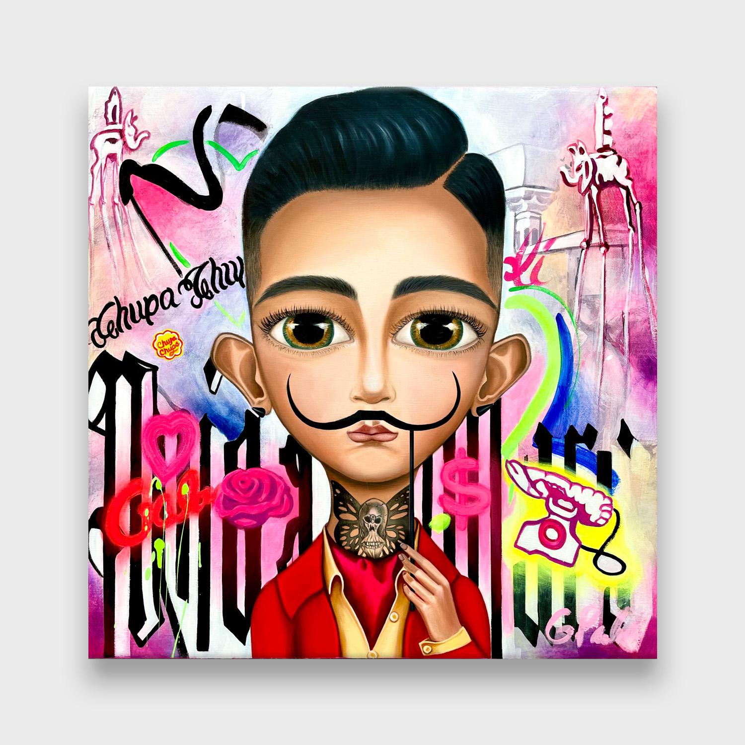 Retrato de Salvador Dalí en estilo Pop Art - Painting de Gina Palmerin