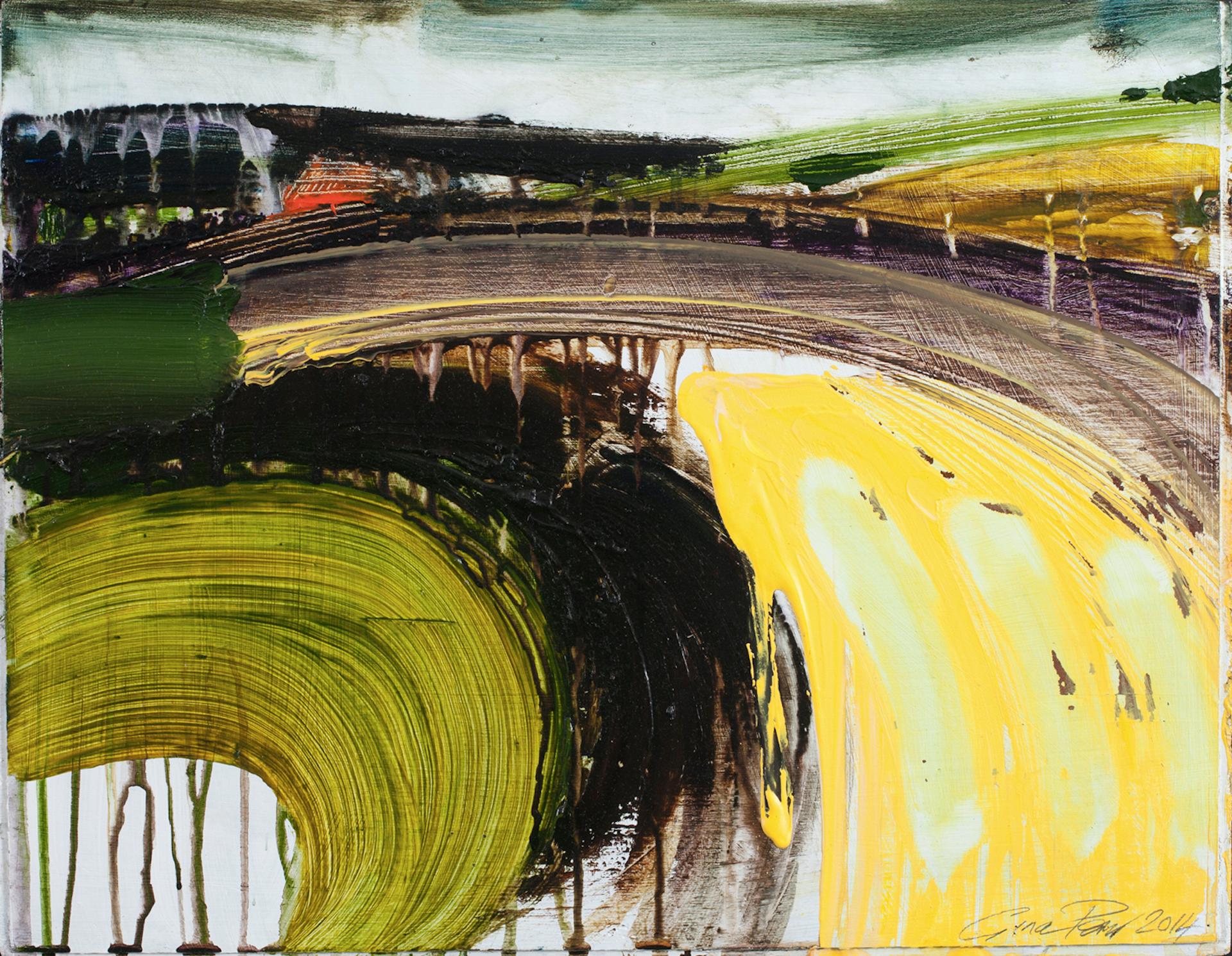 More moor - Un paysage abstrait contemporain par Gina Parr . Huile et acrylique sur panneau de bois dur encadré dans un cadre à plateau en bois noir intégral avec un support de carte noir - 66 x 55 x 5 cm et prêt à être accroché.
La peinture fait