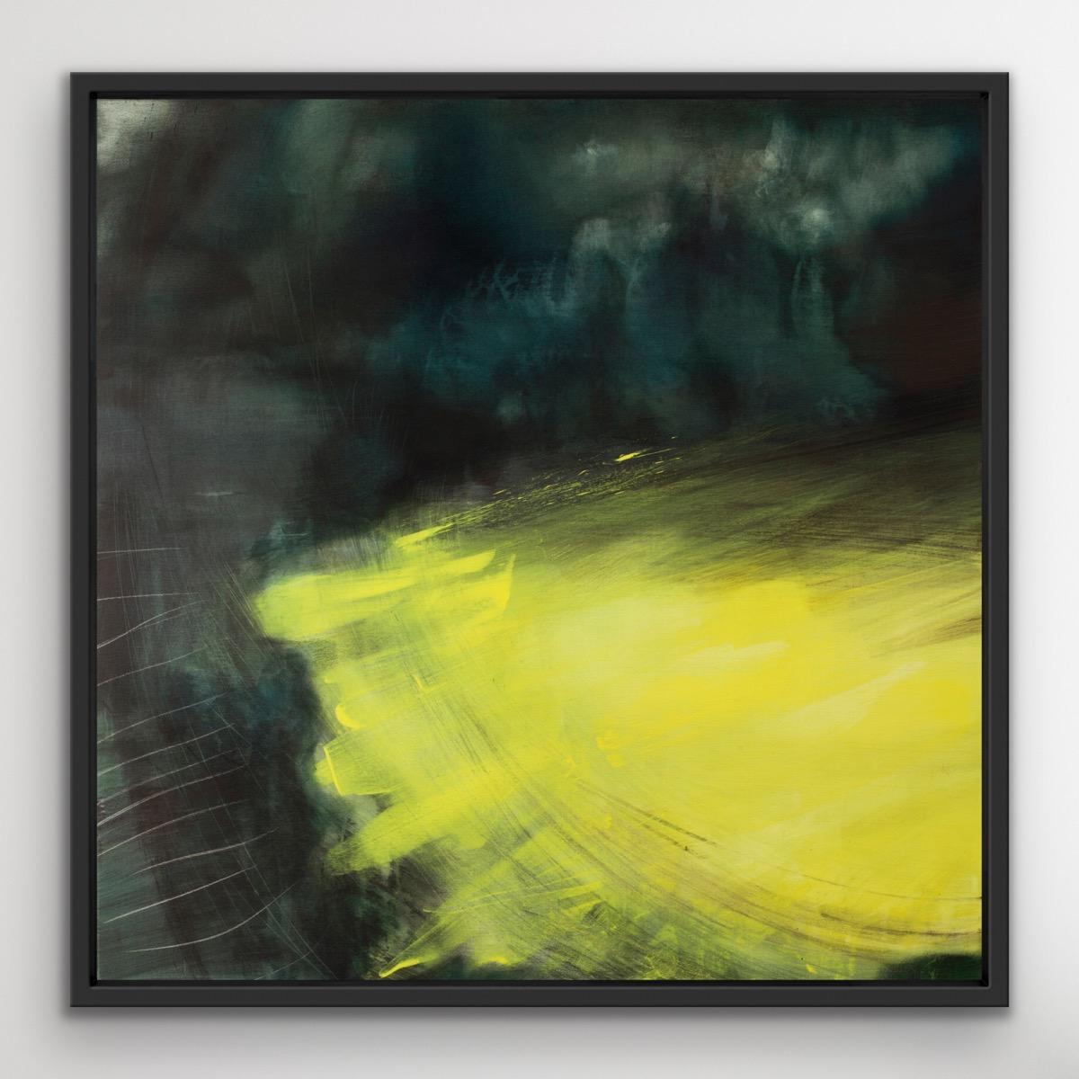 What the Night Delivers Black and Yellow Art Abstract Painting, Contemporary Art For Sale 1