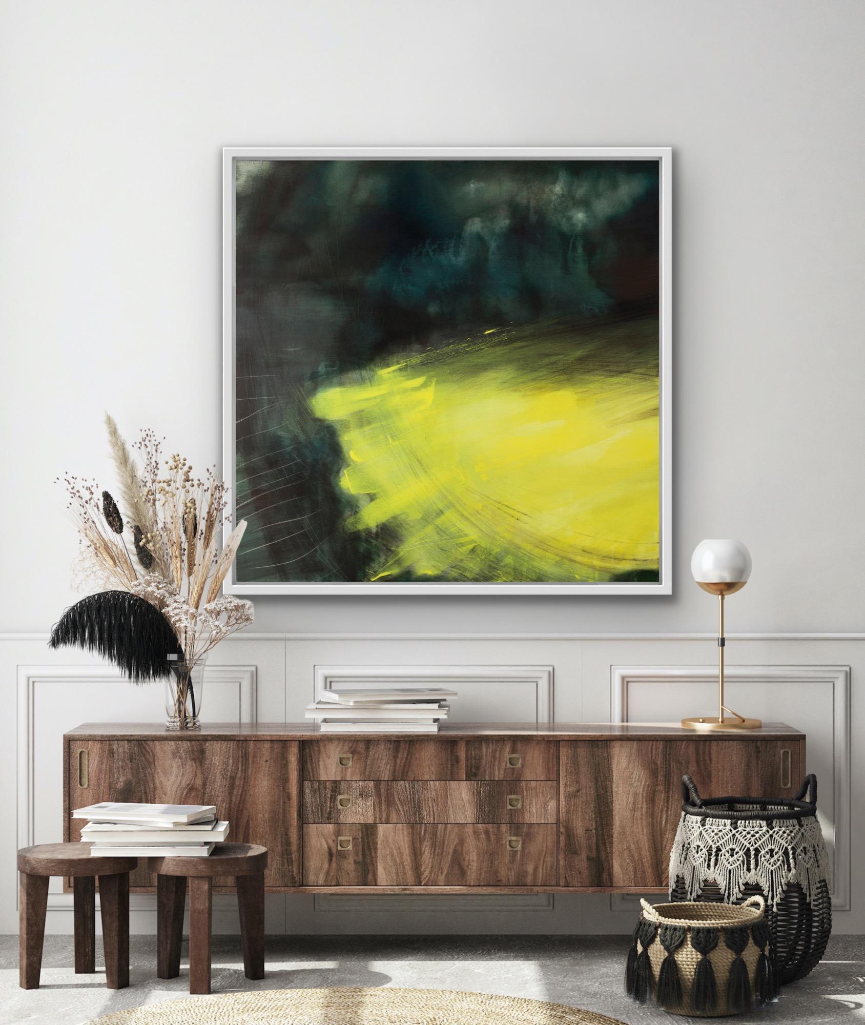 What the Night Delivers Black and Yellow Art Abstract Painting, Contemporary Art For Sale 7