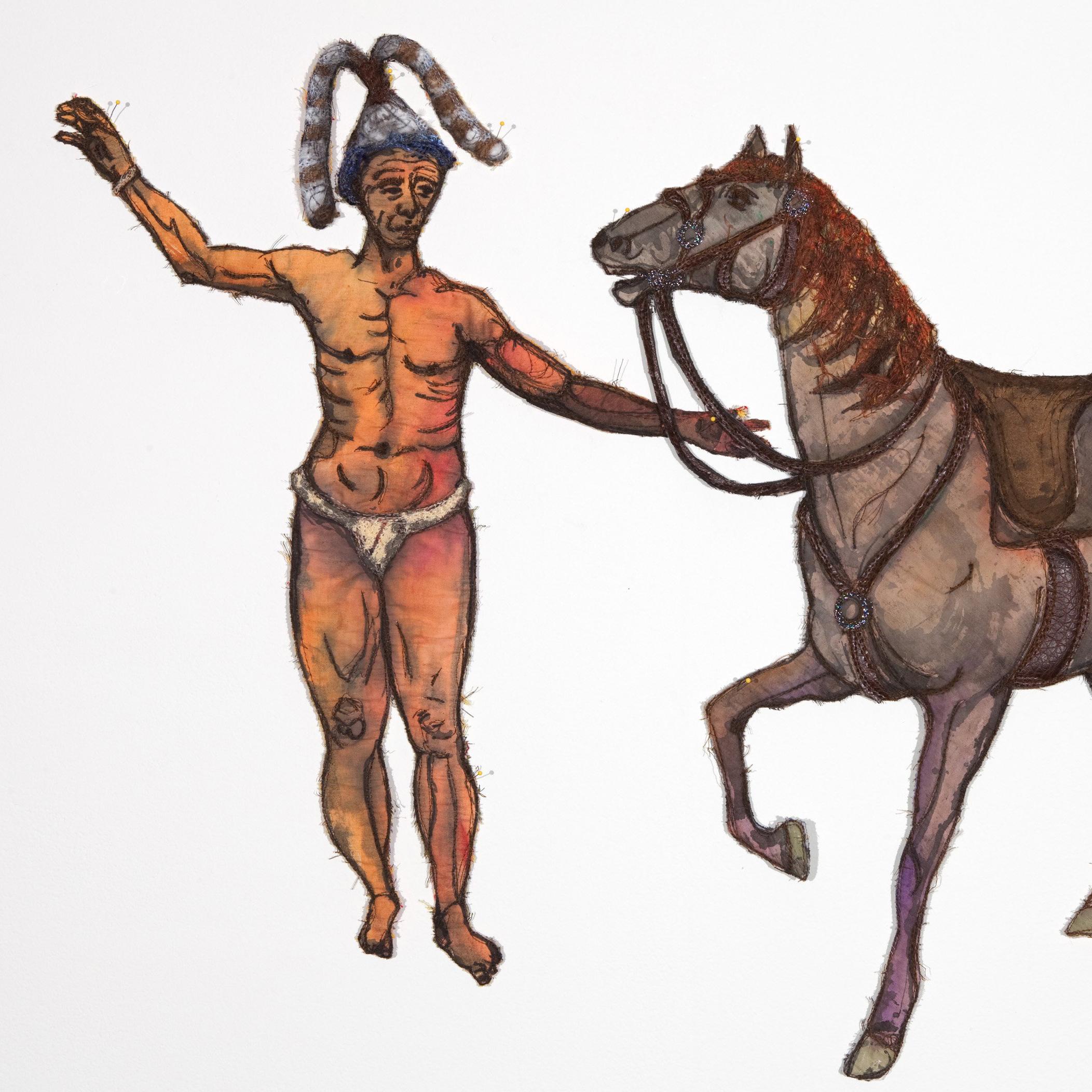 Chief Jumper and His Horse (Le cheval et son chef de file) - Contemporain Mixed Media Art par Gina Phillips