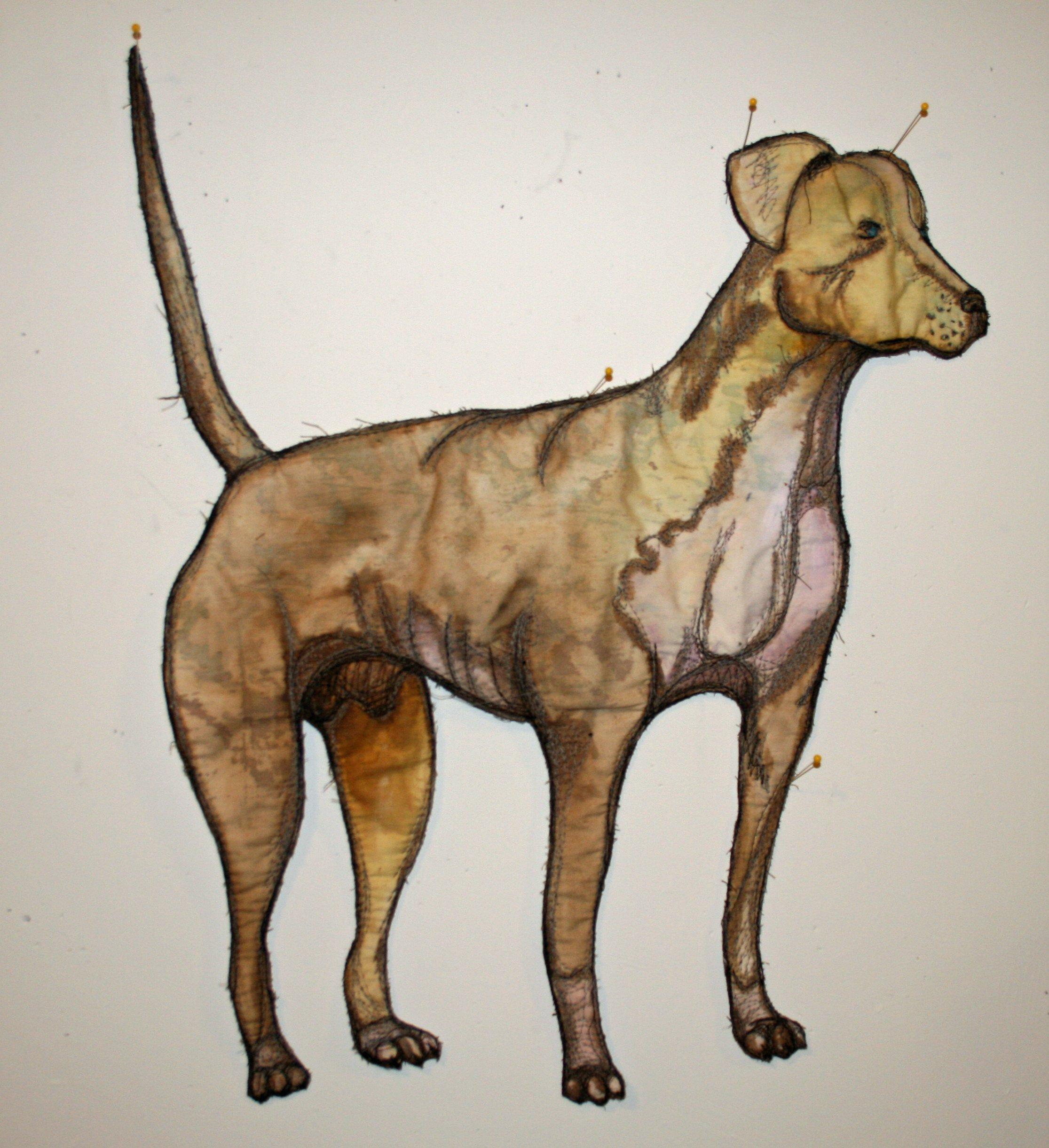 Give a Dog a Bone (Yellow Catahoula Hound) - Mixed Media Art by Gina Phillips