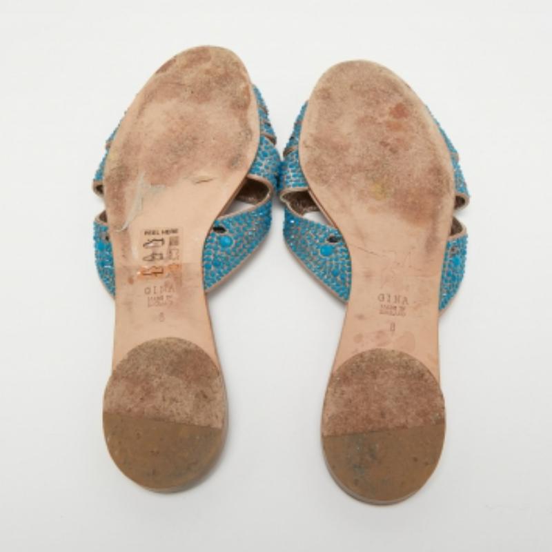 Gina, scivoli piatti in raso impreziositi da cristalli rosa/blu, taglia 41 in vendita 5